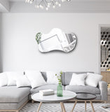 Asymetryczne lustro ścienne drewniane biała rama 48x76 cm
