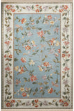 Dywan Błękitny Vintage w Kwiaty Unikat 120x180 cm Kremowa Ramka