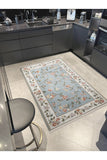 Dywan Błękitny Vintage w Kwiaty Unikat 120x180 cm Kremowa Ramka