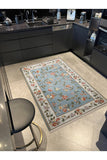 Dywan Błękitny Vintage w Kwiaty Unikat 120x180 cm Kremowa Ramka