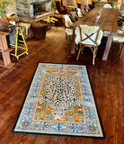 Dywan Vintage w Panterę Śnieżną Błękitny Unikat 120x180 cm Safari