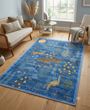 Dywan Granatowy Baśniowy Las Jeleń Paw Unikat 120x180 cm Księżyc
