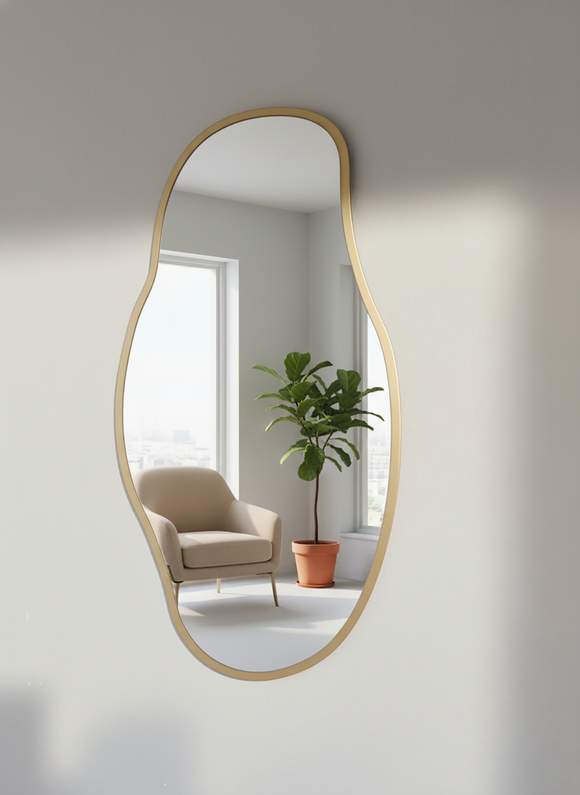 designerskie lustro ścienne ze złotą ramą