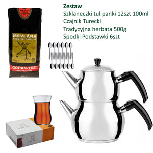 Zestaw do tureckiej herbaty – czajnik stalowy indukcja, herbata Mevlana, szklanki i łyżeczki