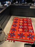 Dywan Kilim Etno Czerwono-Pomarańczowy z Chwostami Unikat 120x180 cm