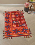 Dywan Kilim Etno Czerwono-Pomarańczowy z Chwostami Unikat 120x180 cm