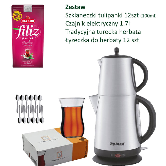 Zestaw do tureckiej herbaty – czajnik, herbata, szklanki i łyżeczki