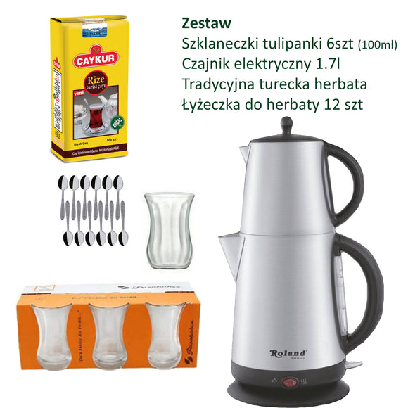 Zestaw do Tureckiej Herbaty: Czajnik Elektryczny, Herbata, Szklanki i Łyżeczki