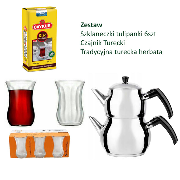 Pełny zestaw do herbaty po turecku Szklanki + Czajniki+ herbata