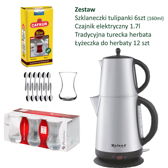 Zestaw Turecki Herbaty: Czajnik Elektryczny, Herbata, Szklanki i Łyżeczki