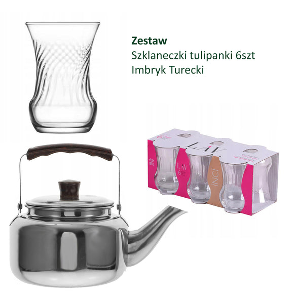Zestaw orientalny: arabski imbryk 1 l + 6 szklanek „tulipanki” (105 ml)